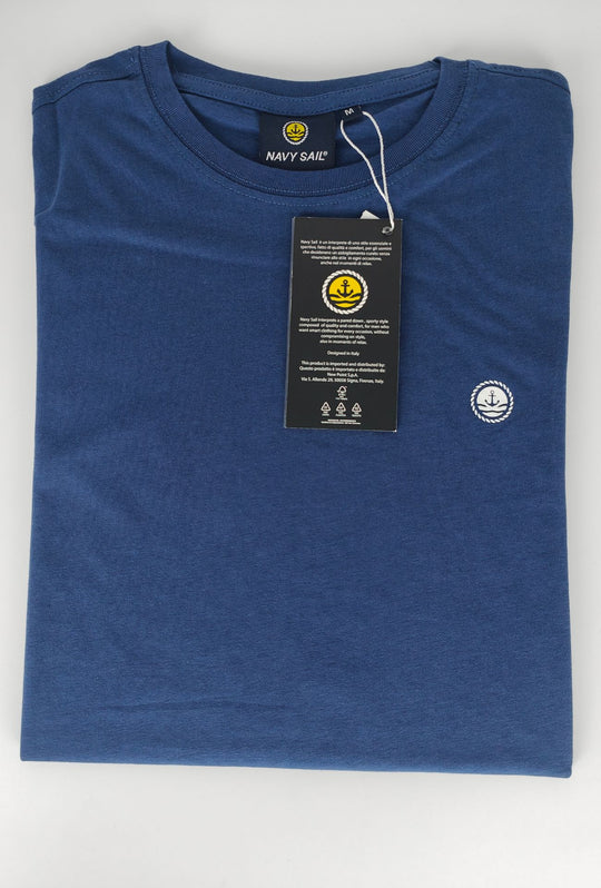 T-shirt Uomo Girocollo con Logo Stampato lato cuore NAVY SAIL in cotone-DENIM