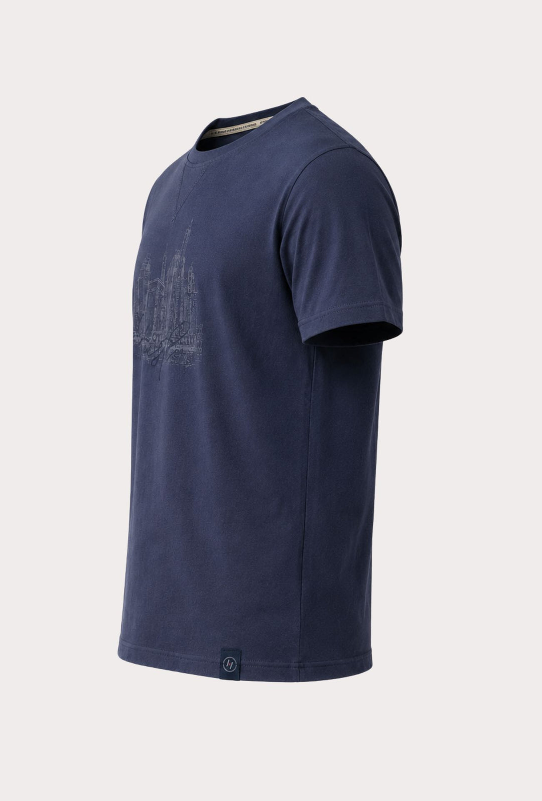 T-Shirt Uomo P-CLUB 100% Cotone con Stampa Skyline e Ricamo  Regular Fit- BLU NAVY