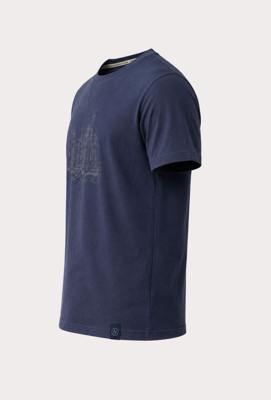 T-Shirt Uomo P-CLUB 100% Cotone con Stampa Skyline e Ricamo  Regular Fit- BLU NAVY