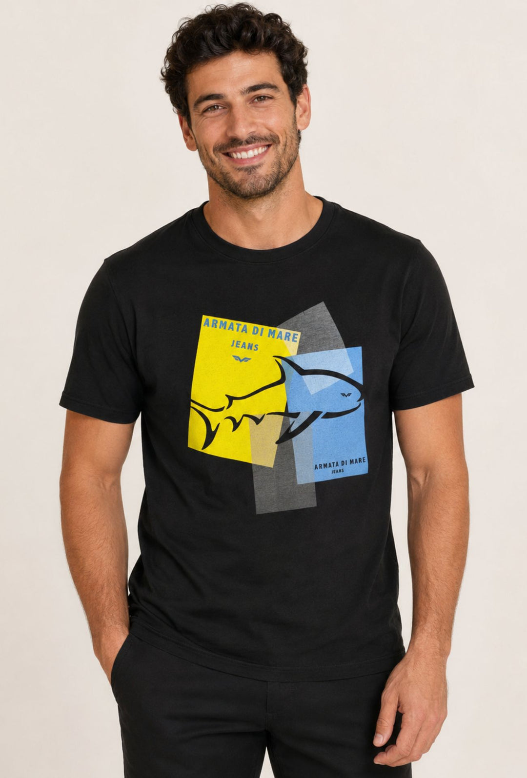T- Shirt uomo ARMATA DI MARE  con logo centrale 100% cotone- NERO