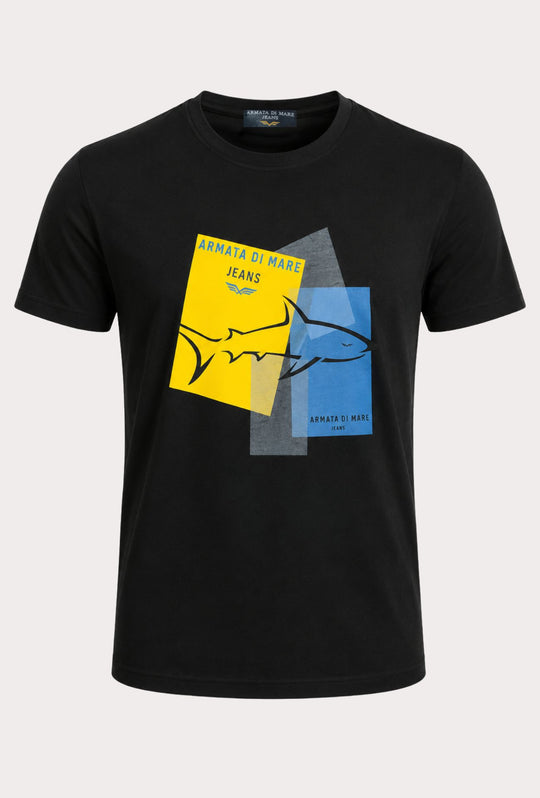 T- Shirt uomo ARMATA DI MARE  con logo centrale 100% cotone- NERO