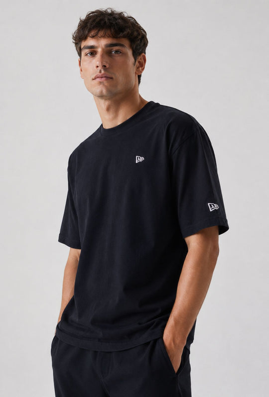 T-Shirt Uomo Oversize Girocollo NEW ERA  100% Cotone logo ricamato lato cuore-NERO