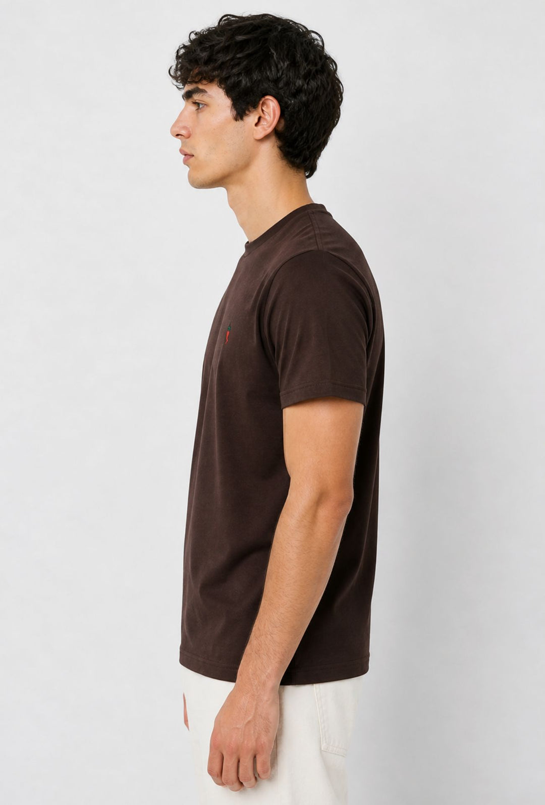 T-Shirt Uomo tinta unita ricamo lato cuore - TESTA DI MORO