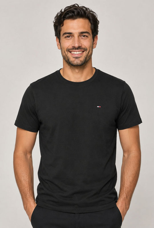 T-shirt uomo Tommy Jeans 100% Cotone logo ricamato lato cuore - NERO